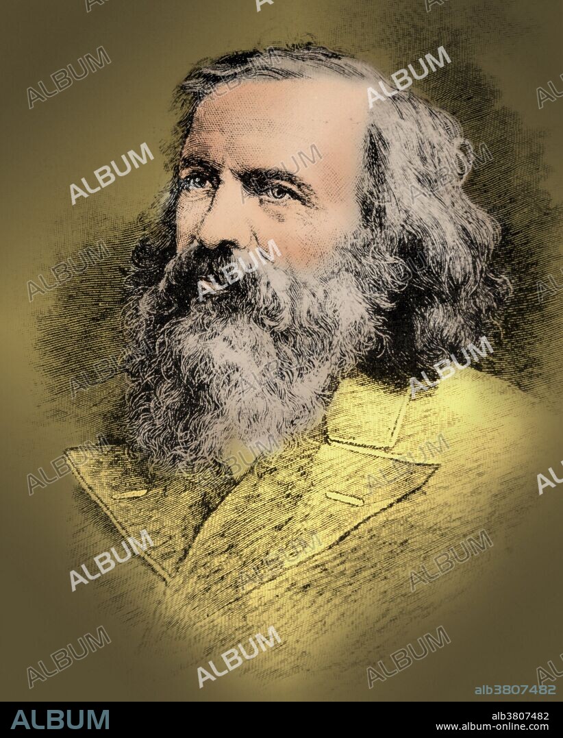 Dmitri Ivanovich Mendeleev (February 8, 1834 - February 2, 1907) was a Russian chemist, inventor and credited as being the creator of the first version of the periodic table of elements. Using the table, he predicted the properties of elements yet to be discovered. In 1863 there were 56 known elements with a new element being discovered at a rate of approximately one per year. After becoming a teacher, Mendeleev wrote the definitive textbook of his time: Principles of Chemistry (two volumes, 1868-70). As he attempted to classify the elements according to their chemical properties, he noticed patterns that led him to postulate his periodic table which described elements according to both atomic weight and valence. The Russian chemist and science historian Lev Chugaev has characterized him as "a chemist of genius, first-class physicist, a fruitful researcher in the fields of hydrodynamics, meteorology, geology, certain branches of chemical technology (explosives, petroleum, and fuels) and other disciplines adjacent to chemistry and physics, a thorough expert of chemical industry and industry in general, and an original thinker in the field of economy." He died in 1907 from influenza at the age of 72.