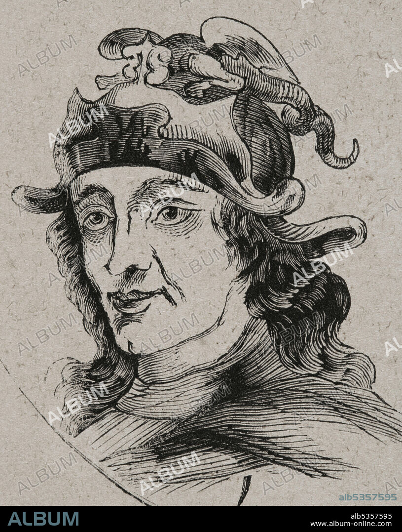 García II (ca.1041-1090). King of Galicia (1065-1071) and (1072-1073). Portrait. Engraving. Las Glorias Nacionales. Volume II, Madrid-Barcelona edition, 1853.