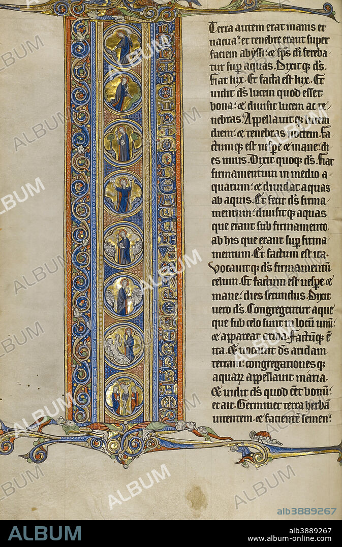 UNKNOWN. Initial I: Scenes of the Creation of the World and the Crucifixion. Date/Period: Ca. 1270. Folio. Tempera colors, black ink, and gold leaf on parchment. Height: 470 mm (18.50 in); Width: 308 mm (12.12 in).