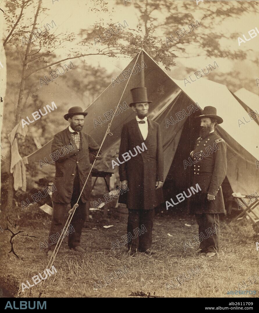 [President Lincoln, United States Headquarters, Army of the Potomac, near Antietam]; Alexander Gardner, American, born Scotland, 1821 - 1882; October 4, 1862; Albumen silver print; Image: 21.9 x 19.7 cm (8 5/8 x 7 3/4 in.).