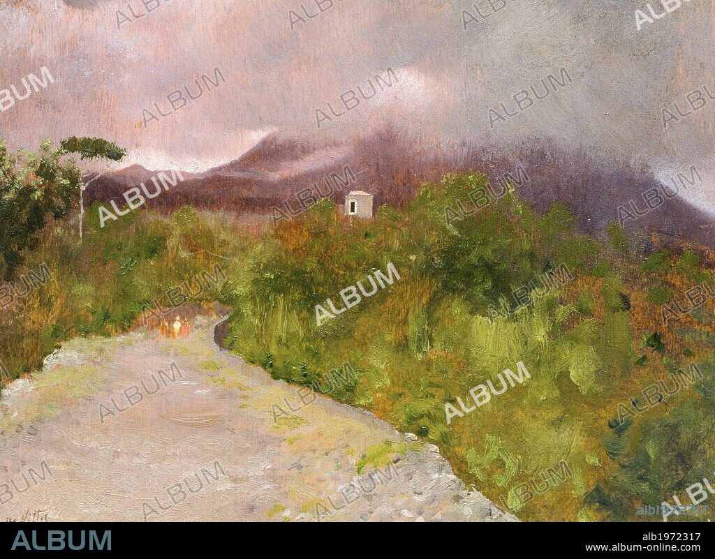 Fumarole of Mount Vesuvius, ca 1871, by Giuseppe De Nittis (1846-1884), oil on canvas, 9x17 cm, 5.