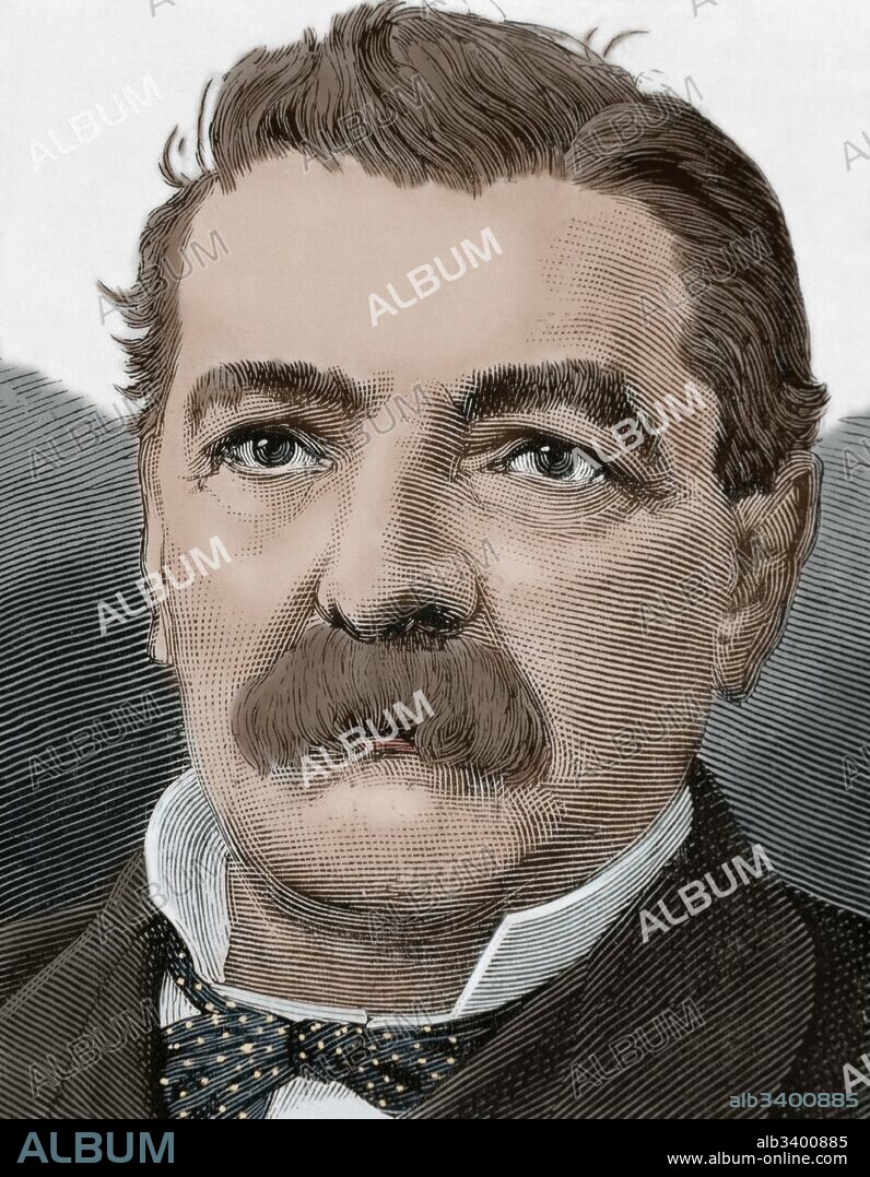 Domingo Santa María González (Santiago de Chile, 1825-Santiago de Chile, 1889). Político chileno, afiliado al Partido Liberal. Fue presidente de la República desde 1881 hasta 1886. Grabado del siglo XIX. Coloreado.