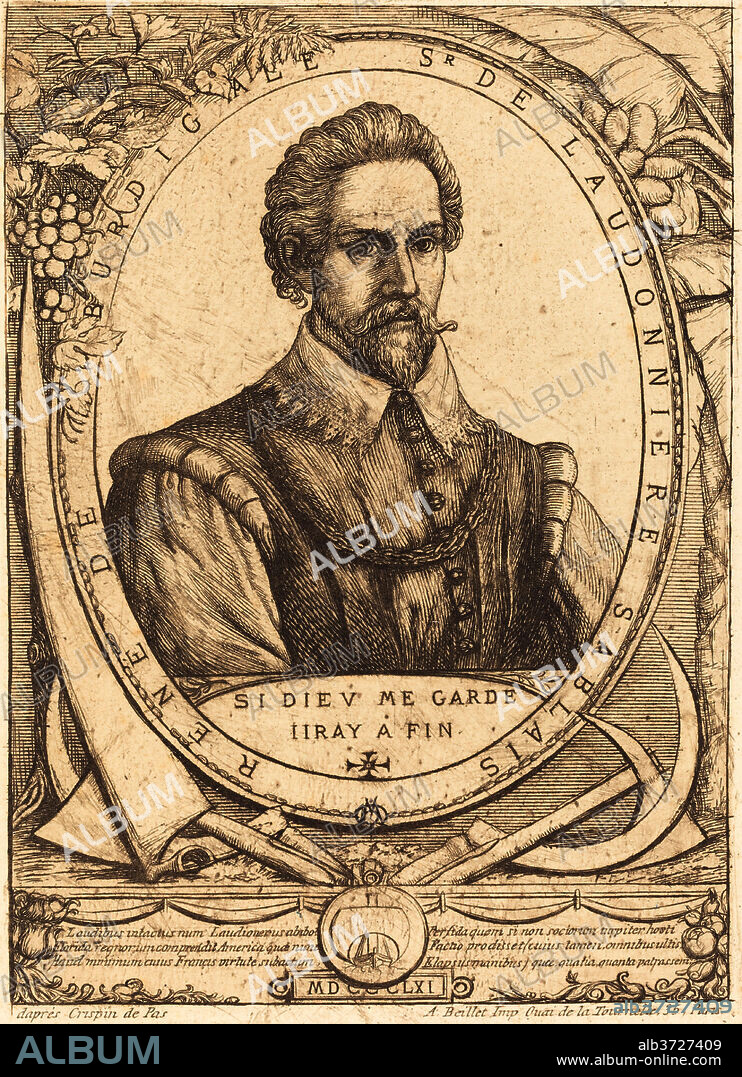 CHARLES MERYON AFTER CRISPIJN DE PASSE I. René Laudonnière Sablais (De Burdigale). Dated: 1861. Medium: etching.