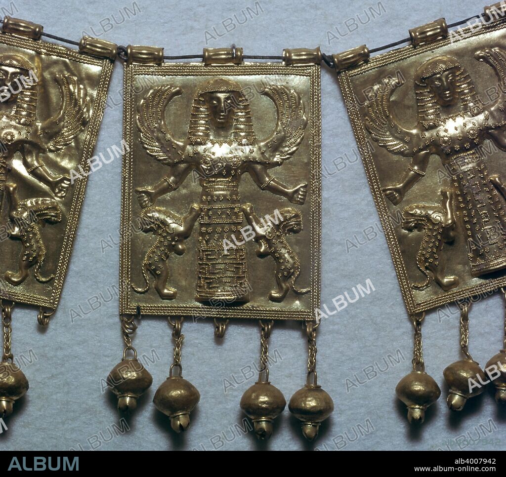 Gold pectoral plaque from Kamiros, Rhodes showing Artemis. From the British Museum's collection, 7th century BC.