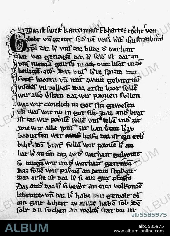Eckhart (Eckart, Eckehart), maître E.. philosophe mystique du Moyen-Age, vers 1260 - 1327/28. Oeuvre: "C'est Soeur Katrein". (Traité). Manuscrit du 14° siècle. Munich, Bayerische Staatsbibliothek.