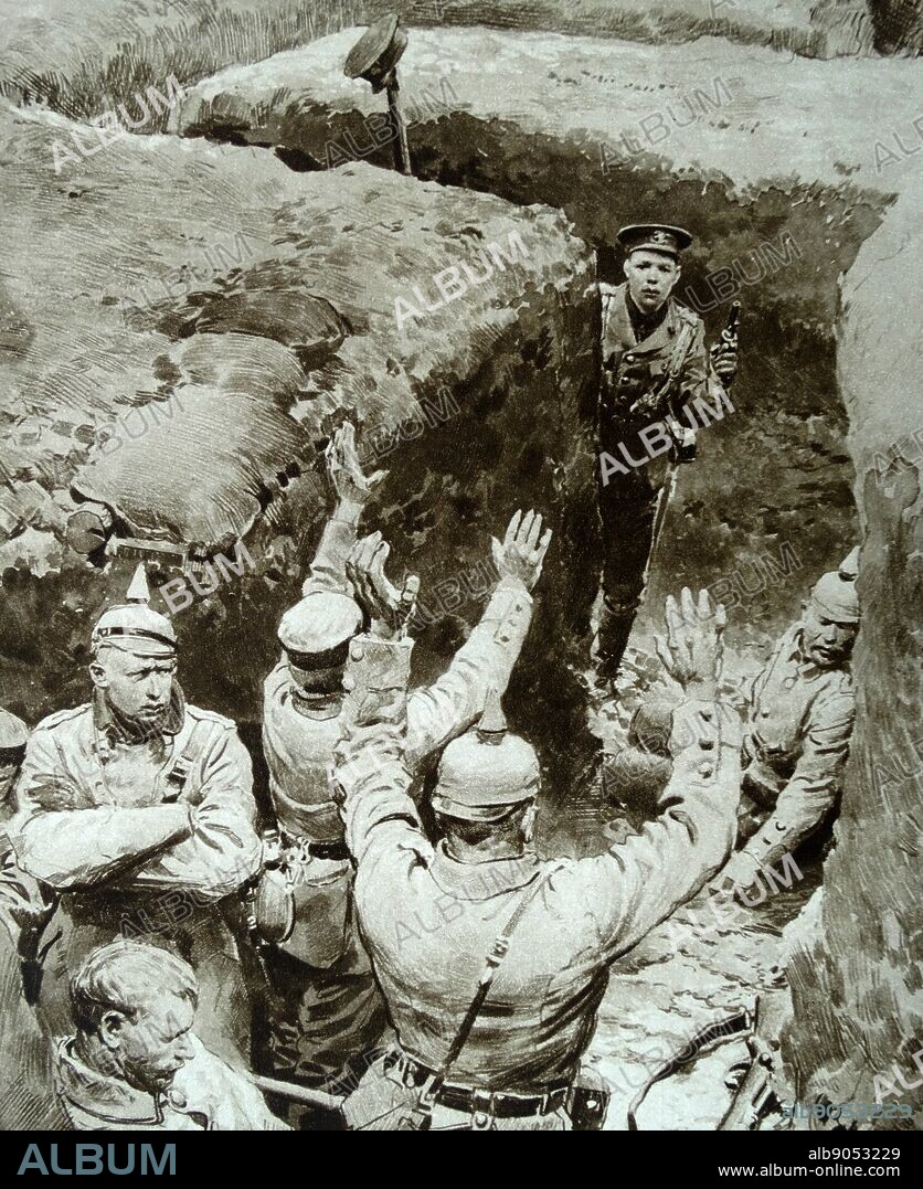 A German trench is captured by British soldiers 1915 during the first world war.