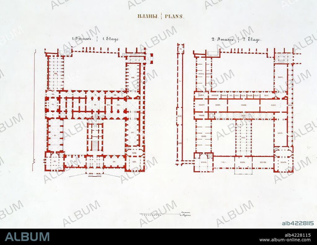 LEO VON KLENZE. 'View of the New Hermitage. The Plans of the Ground and First Floors'. Russia, 1861. Dimensions: 41,7x55,6 cm.