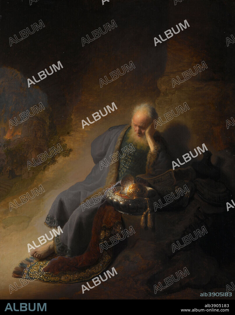 REMBRANDT. Jeremiah Lamenting the Destruction of Jerusalem. Date/Period: 1630. Painting. Oil on oak panel. Height: 58 cm (22.8 in); Width: 46 cm (18.1 in).