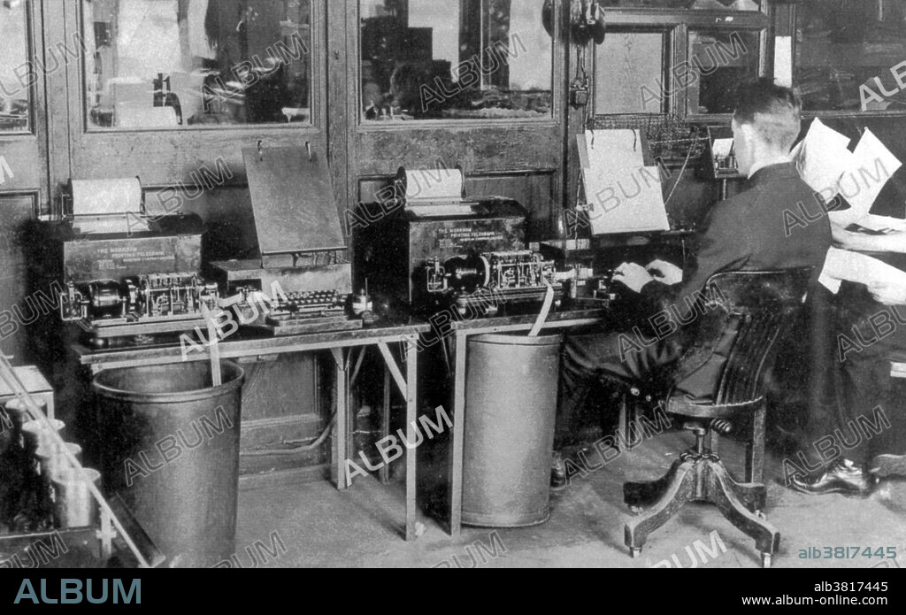 An AP teletype operator uses an early teletype model to transmit a news story, NYC. A teleprinter (teletypewriter, Teletype or TTY) is an electromechanical typewriter that can be used to send and receive typed messages from point to point and point-to-multipoint over various types of communications channels. Teleprinters were invented in order to send and receive messages without the need for operators trained in the use of Morse code. A system of two teleprinters, with one operator trained to use a typewriter, replaced two trained Morse code operators. The teleprinter system improved message speed and delivery time, making it possible for messages to be flashed across a country with little manual intervention. No photographer credited, 1915.