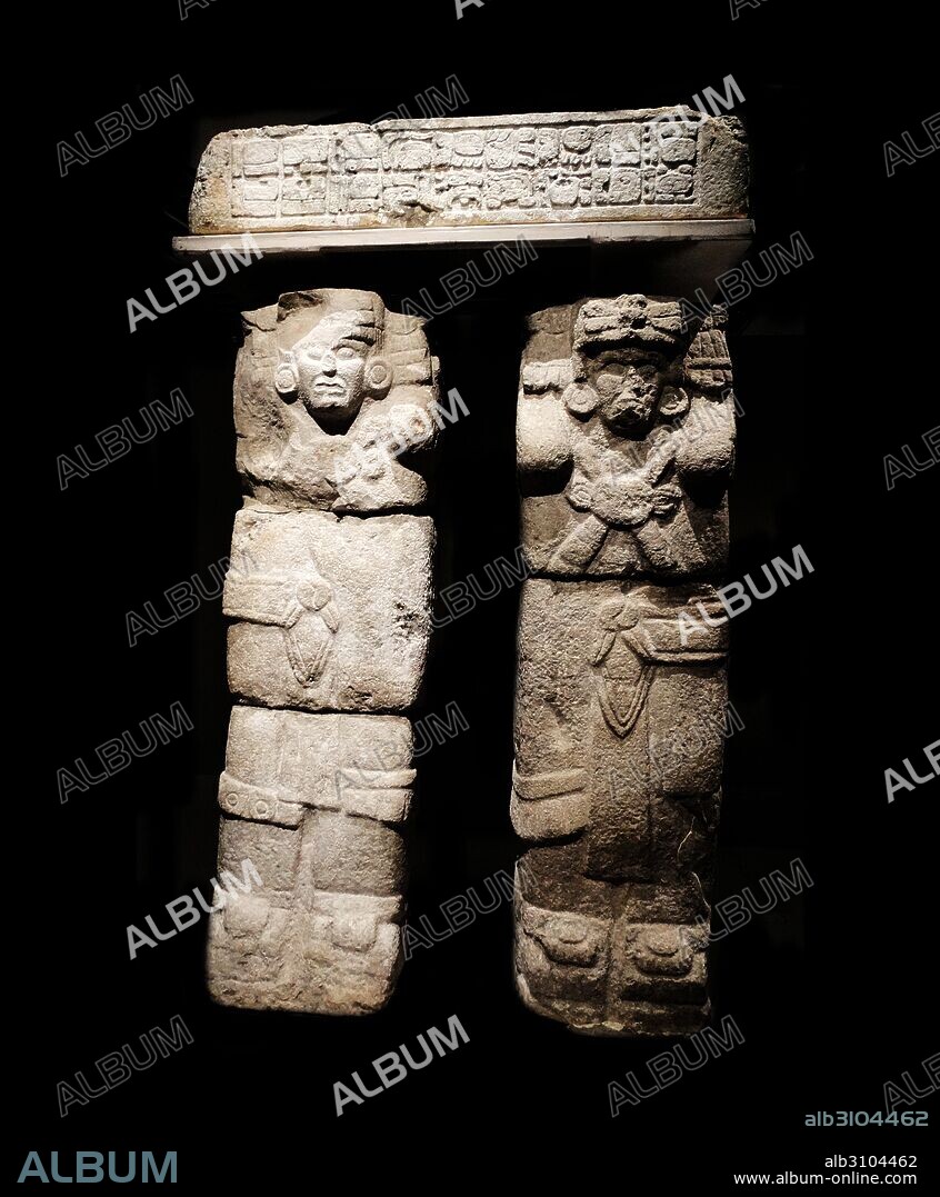 Mayan Atlante (Caryatid figure) from Chichen Itza, limestone, ancient post-classic era (900 - 1250 CE).