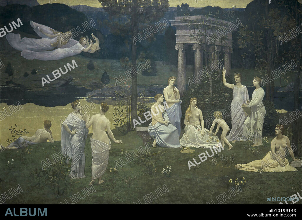 PIERRE CÉCILE PUVIS DE CHAVANNES. PIERRE PUVIS DE CHAVANNES/ Le Bois sacré cher aux arts et aux muses, 1884. 
Huile sur toile marouflée, H. 460 ; L. 1040 cm.