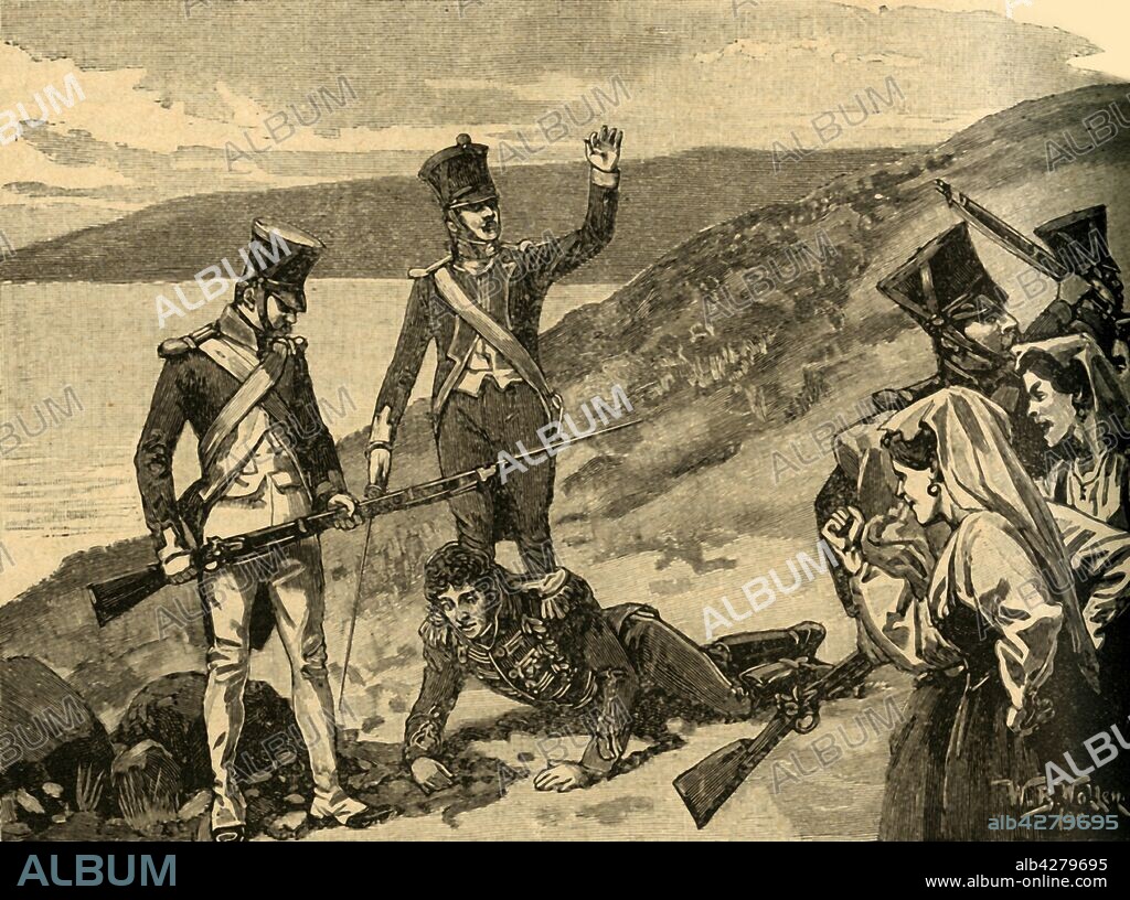 Capture of French Marshal Joachim Murat, Calabria, Italy, 1815 (c1890). From "Cassell's History of England - Special Edition, Vol. V.". [Cassell and Company, Limited, London, Paris, New York & Melbourne, c1890].