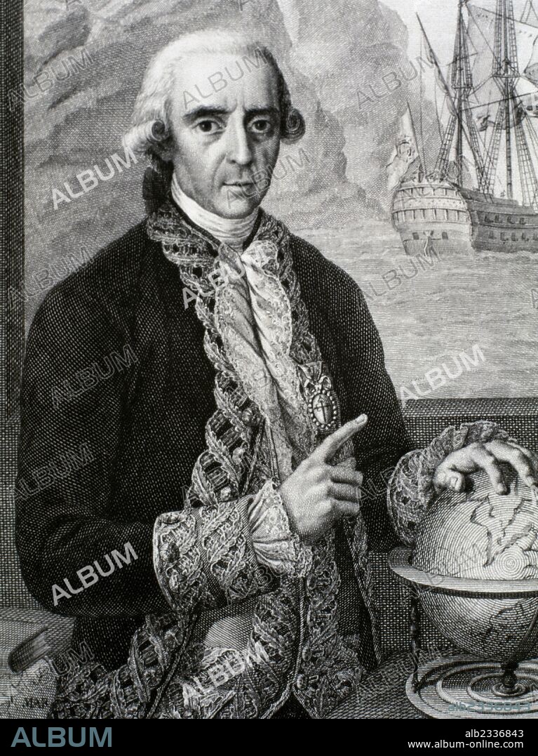 ULLOA Y DE LA TORRE GIRAL, Antonio de (Sevilla,1716-Isla de León,1795). Marino y naturalista español. Participó junto con Jorge Juan en la expedición a América organizada por la "Académie des Sciences" de París para la medición de un arco de meridiano. Participó en la creación de la Real Colección de Historia Natural (1752). Grabado.