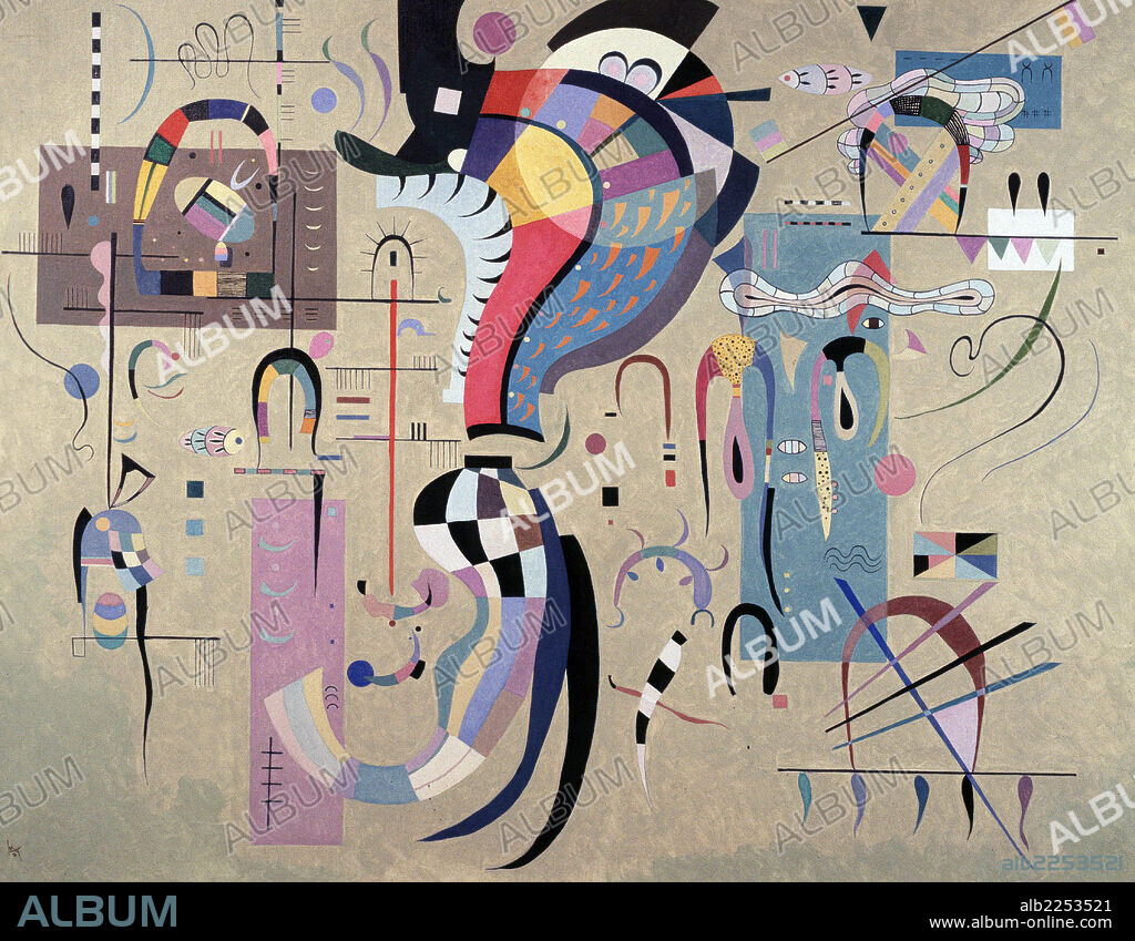 WASSILY KANDINSKY. KANDINSKY, WASSILY. PINTOR RUSO. MOSCU 1866-1944. "CENTRO ACOMPAÑADO" OLEO SOBRE LIENZO, AÑO 1937.