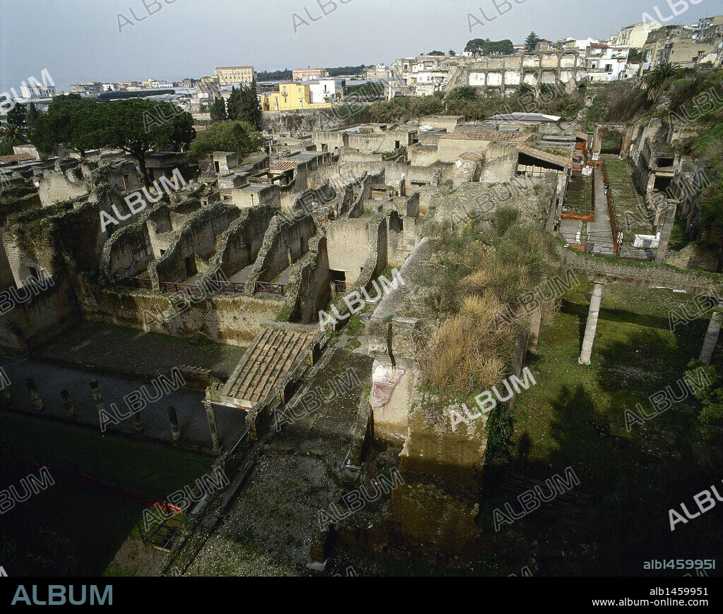 Italy. Herculaneum. Ruins of the ancient Roman city that was covered by lava after the eruption of Vesuvius in 79 a.D. Campania.