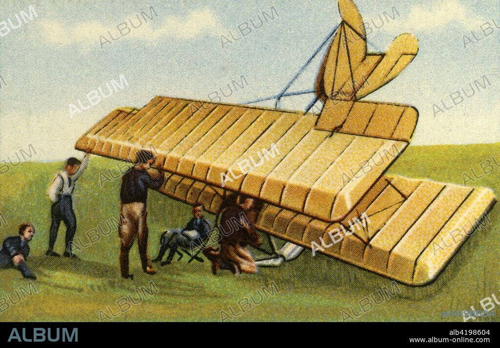 Gutermuth's glider, 1912, (1932). On 22 July 1912, Hans Gutermuth of the Darmstadt Technical Institute in Germany flew a glider for one minute fifty-two seconds covering a distance of 840 metres. From "Die Eroberung Der Luft", (The Conquest of the Air), cigarette card album produced by the Garbáty cigarette factory, 1932. Eugene and Moritz Garbáty, who were Jewish, were driven out of business by the Nazis in the late 1930s, and forced to sell their factory which lay empty for over 70 years. [Garbaty Cigarettenfabrik, Berlin-Pankow, 1932].