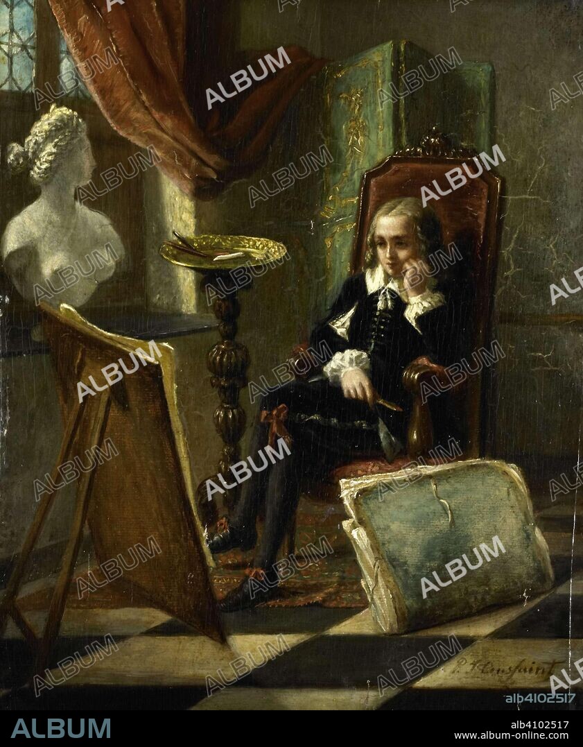 PIERRE JOSEPH TOUSSAINT. The young painter. Dating: 1850 - 1888. Measurements: h 26 cm × w 21.4 cm × t 1 cm; d 6.5 cm.