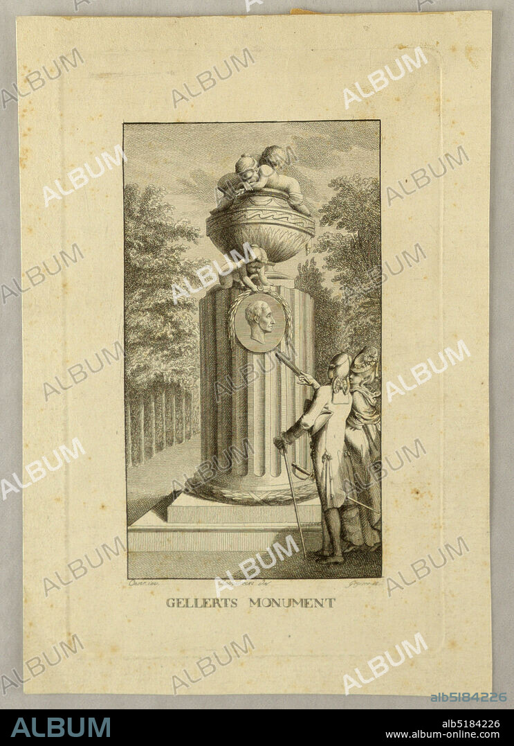 A Monument for the Poet Christoph Fürchtegott Gellert (17151769) by Adolph Friedrich Oeser (17171799), Christian Gottlieb Geyser, German, 1742 - 1803, Daniel Nikolaus Chodowiecki, German, 1726 - 1801, Etching, stipple and line engraving on paper, A monument for the poet Christoph Fürchtegott Gelelrt (1715-1769)., Germany, 17421801, Print, Print.