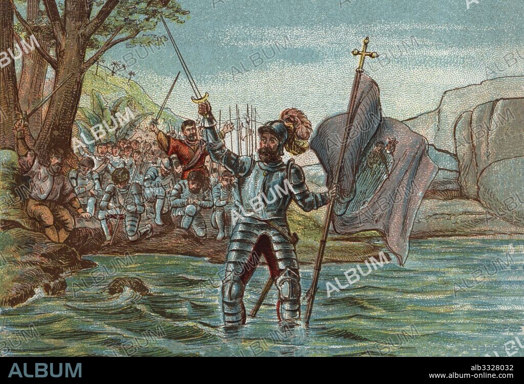 Historia de España. Vasco Núñez de Balboa (1475-1519), explorador y conquistador español, descubridor del océano Pacífico en septiembre de 1513, bautizado com Mar del Sur.