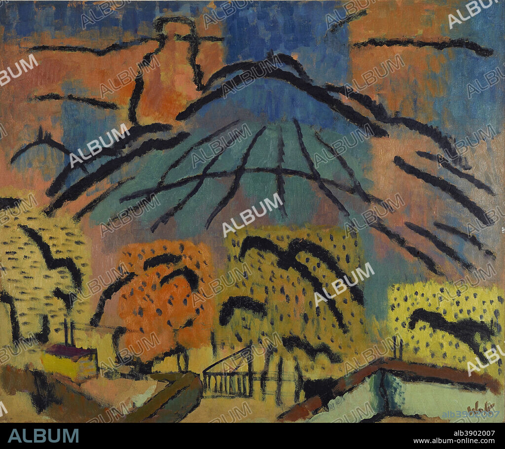 JOHANN WALTER-KURAU. Mountain near Metzinger. Date/Period: 1925. Painting. Height: 62 mm (2.44 in); Width: 73 mm (2.87 in).