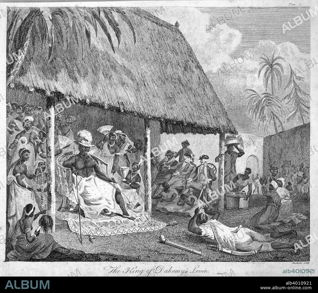 The King of Dahomey's levee, 1793. Plate 1 from The History of Dahomey by Archibald Dalzel.