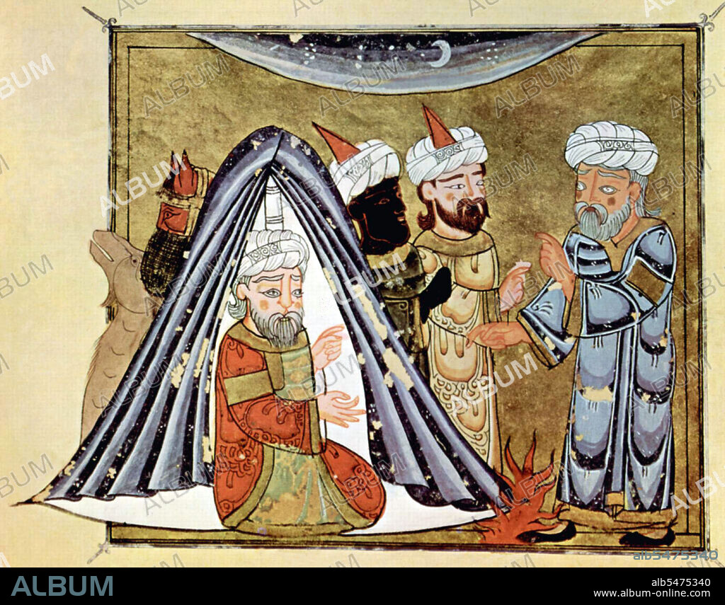 Maqama (literally 'assemblies') are an (originally) Arabic literary genre of rhymed prose with intervals of poetry in which rhetorical extravagance is conspicuous. The 10th century author Badi' al-Zaman al-Hamadhani is said to have invented the form, which was extended by al-Hariri of Basra in the next century. Both authors' maqamat center on trickster figures whose wanderings and exploits in speaking to assemblies of the powerful are conveyed by a narrator. Manuscripts of al-Hariri's Maqamat, anecdotes of a roguish wanderer Abu Zayd from Saruj, were frequently illustrated with miniatures.