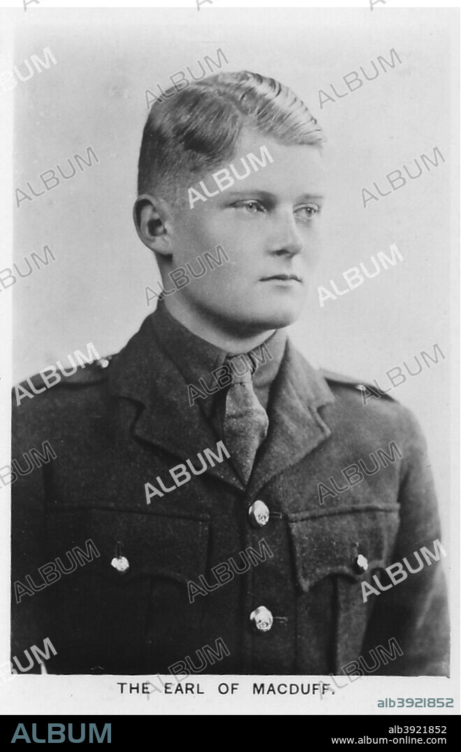 Alastair Arthur Windsor, 2nd Duke of Connaught and Strathearn (1914-1943), 1937. He was a member of the British Royal Family, a great-grandson of Queen Victoria through his father and also her great-great-grandson through his mother. From 1917 he was known as the Earl of Macduff, this being the courtesy title he had as heir to his mother's dukedom, until 1942, when he inherited his grandfather's dukedom and became Duke of Connaught and Strathearn. Card No 18 of 48 from Coronation Souvenir cigarette cards produced for Tournament Cigarettes. [RJ Lea Ltd, Manchester, 1937].