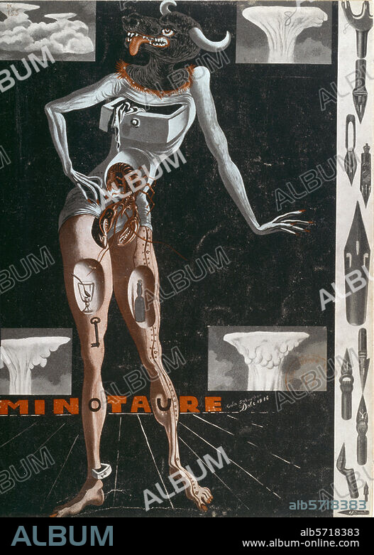 SALVADOR DALÍ. Dalí, Salvador 1904-1989. "MINOTAURE" (Minotaur). Col. print after collage. Title illustration for the Surrealist magazine of the same name, no. 8, 1936. Paris, Bibliothèque Nationale.
