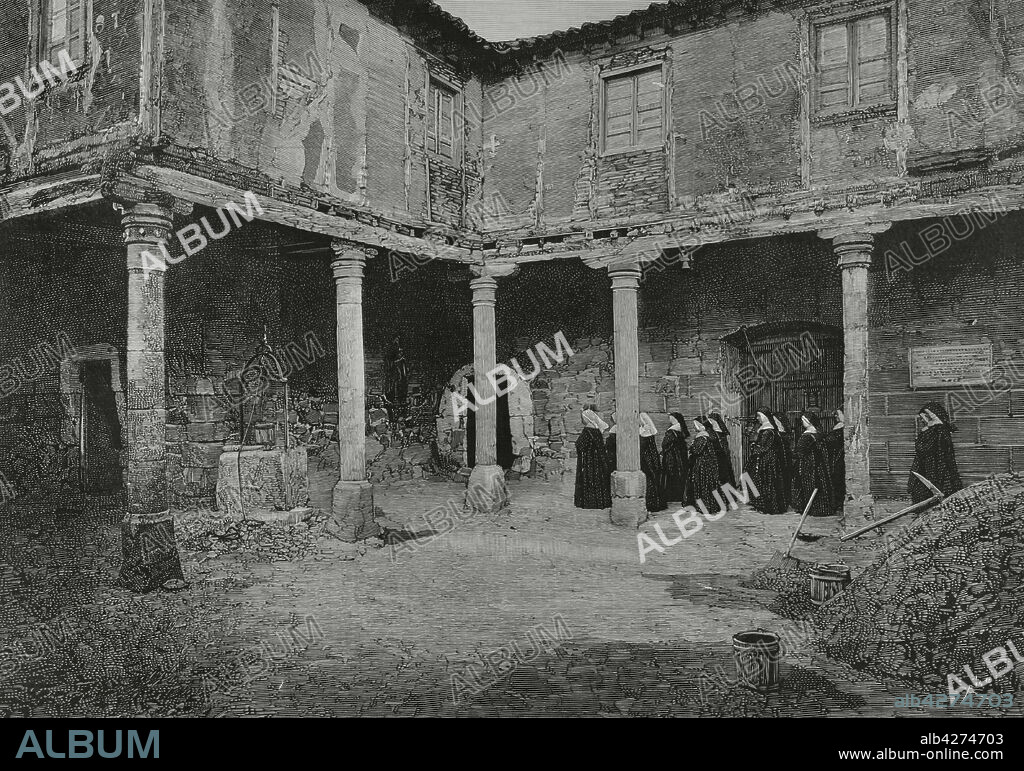 BERNARDO RICO (1825-1894). SPANISH PAINTER AND ENGRAVER. Spain, Salamanca. House of Santa Teresa. Patio. Engraving by Rico. La Ilustración Española y Americana, 1882.