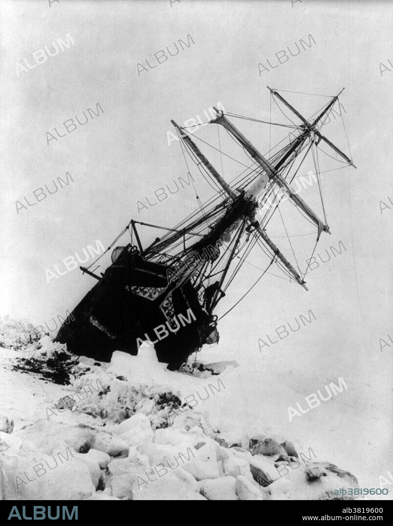 Endurance, leaning to the right, stuck within an ice jam. Endurance was the three-masted barquentine in which Ernest Shackleton sailed for the Antarctic on the 1914 Imperial Trans-Antarctic Expedition. She was within 200 miles of her destination, Vahsel Bay, when heavy pack ice was sighted and a gale developed. She took shelter under the lee of a large grounded berg. On January 18 the gale began to moderate and the pack had blown away. Progress was made until hours later Endurance encountered the pack again. By January 24, the wind had compressed the ice in the whole Weddell Sea against the land. Endurance was icebound. All that could be done was to wait for a southerly gale that would start pushing, decompressing and opening the ice in the other direction. The changing conditions of the Antarctic spring brought such pressure that broke the hull of Endurance causing flooding of interior spaces. On the morning of November 21, 1915, her bow began to sink under the ice and had to be abandoned.