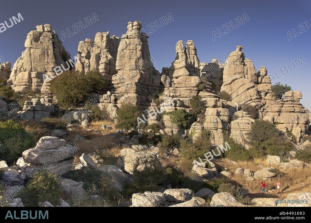 Natural Park El Torcal de Antequera and tourists, Malaga province, Andalucia, Andalusia, Andalusian, Spain, Europe.