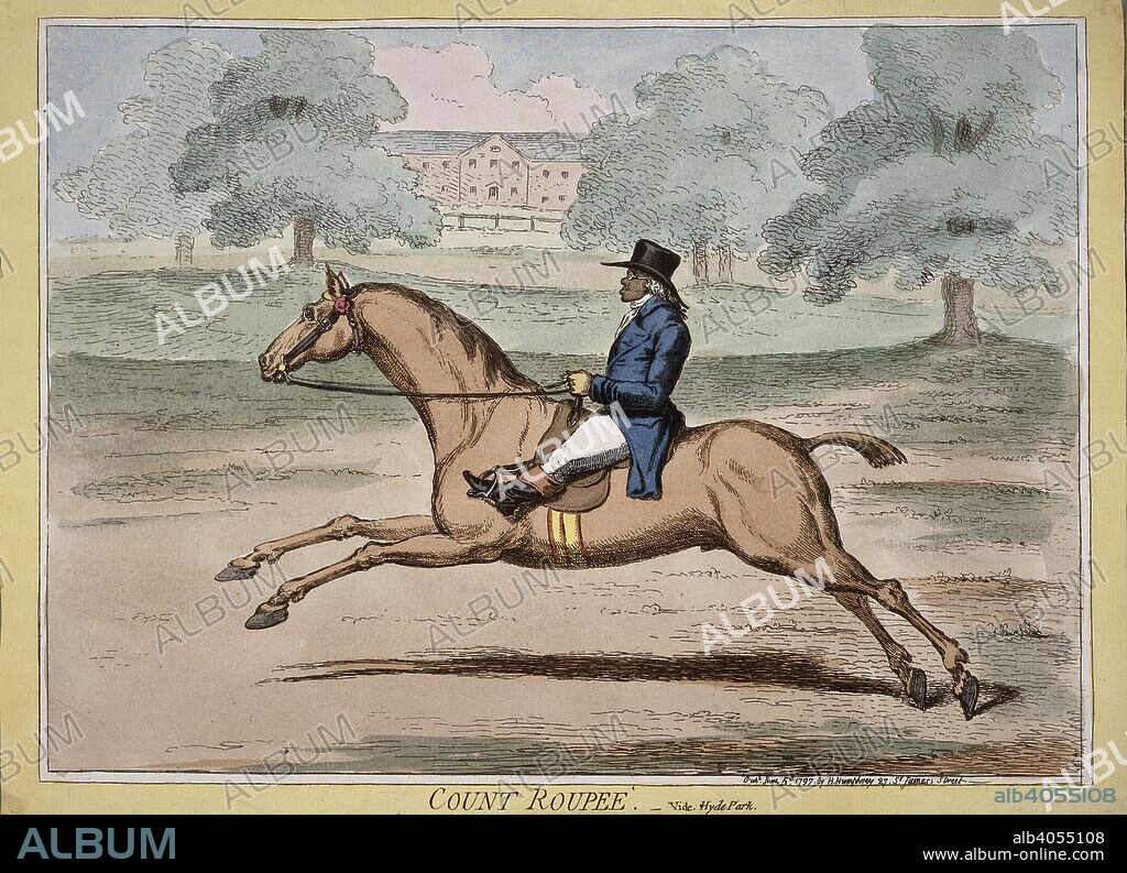 ANON. 'Count Roupee' (Paul Benfield (1741-1810), civil servant and merchant. He went out to India in 1764 as a military engineer in the service of the English East India Company. He resigned his commission to become a private contractor, and built a successful career as a banker and financier. Benfield was involved in a series of dubious loans to the Nawab of Arcot which ended his Indian career; he returned to England and became a prominent â€œnabobâ€, a member of the class of nouveaux riches whose estates, political power, and respectability were bought with ill-gotten gains.  He was MP for Cricklade 1780â€“1784, and lord of the manor of the Hundred and Borough of Cricklade 1779. He lost his money died indigent in Paris in 1810. London, 1797. Caricature. Source: P1742.