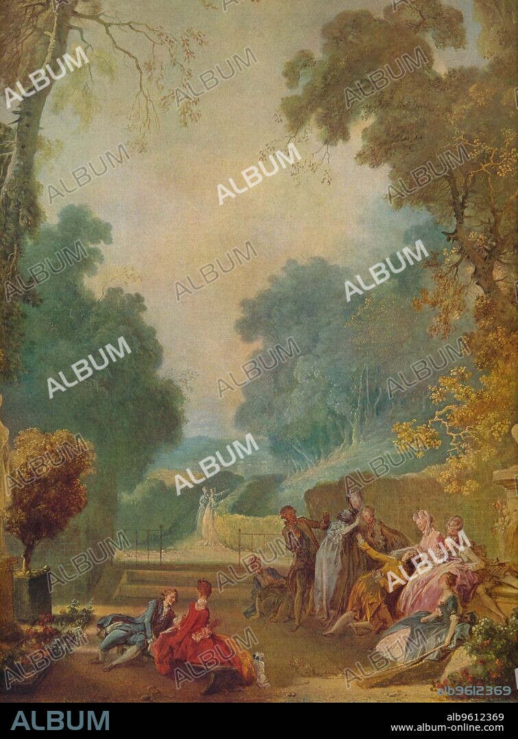 JEAN-HONORE FRAGONARD. 'A Game of Hot Cockles', c1775-1780. The painting is part of the Kress Collection, National Gallery of Art, Washington DC. From Masterpieces of Painting, edited by Huntington Cairns and John Walker. [National Gallery of Art, Washington D.C., Random House, New York, N.Y. 1944].