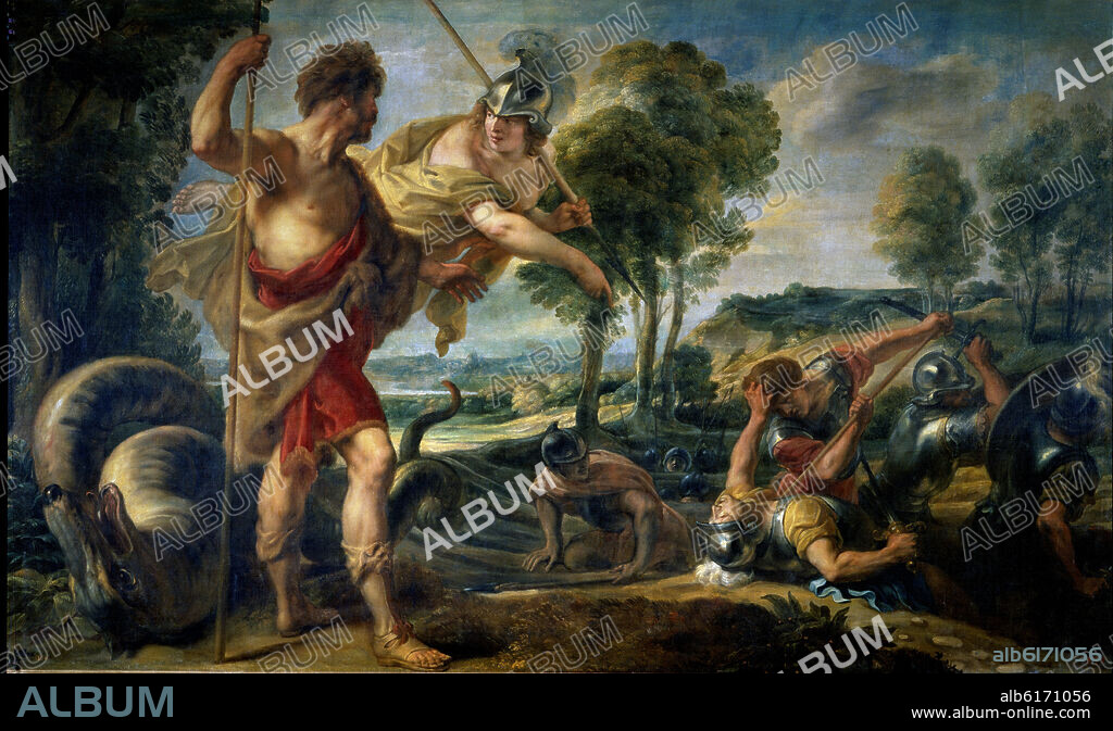 RUBENS / JORDAENS JACOB. Cadmos and Minerva. Canvas (181 x 300). Madrid, Prado museum.