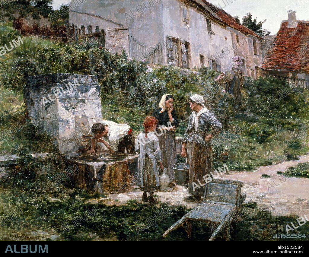 LÉON AUGUSTIN L'HERMITTE. Fountain by Leon Augustin Lhermitte,  1895,  oil on canvas,  (1844-1925),  USA,  Pennsylvania,  Philadelphia,  David David Gallery.