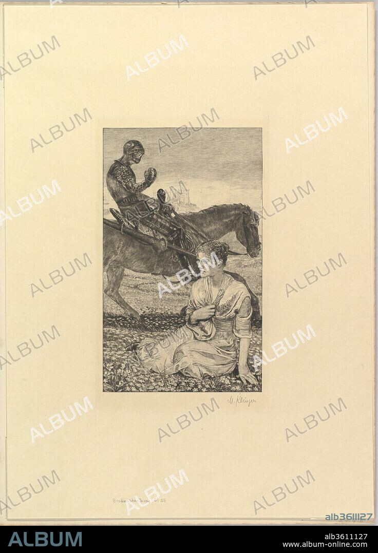 Ritter Tod, from the series Brahmsphantasie. Artist: Max Klinger (German, Leipzig 1857-1920 Großjena). Dimensions: Image: 9 3/4 × 5 7/8 in. (24.8 × 14.9 cm)
Plate: 10 11/16 × 6 3/8 in. (27.1 × 16.2 cm)
Sheet: 18 13/16 × 13 1/2 in. (47.8 × 34.3 cm). Date: n.d..