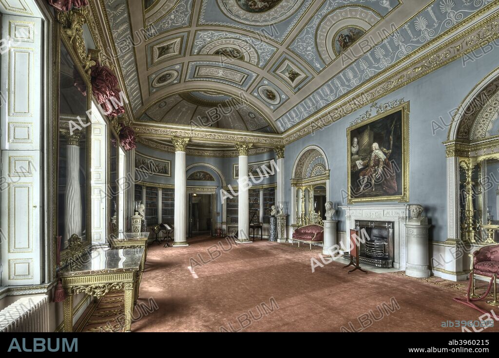 The Library, Kenwood House, Hampstead, London, 2011. Kenwood House was remodelled by Robert Adam in the neoclassical style between 1764 and 1773 and was bequeathed to the nation by the brewing magnate, the first Earl of Iveagh, in 1928. It houses the Iveagh Bequest, the most important private collection of paintings ever given to the nation, containing works by Rembrandt and others.