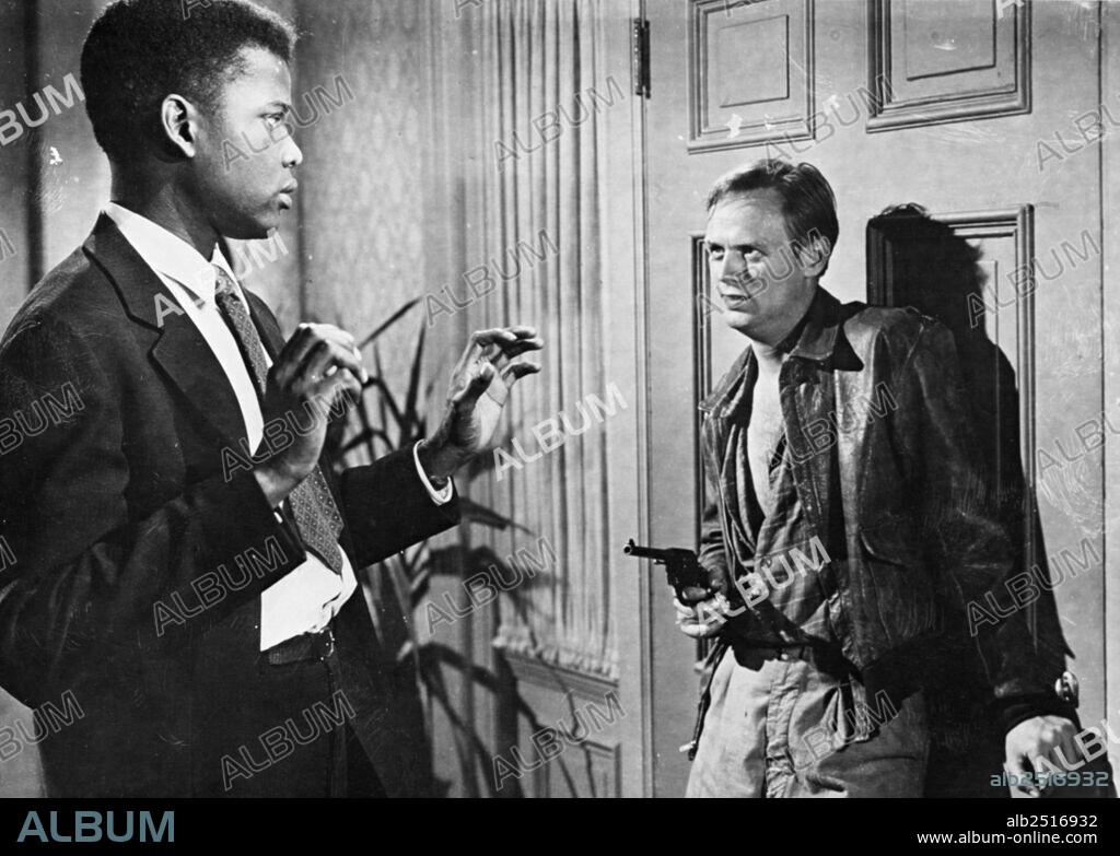 RICHARD WIDMARK and SIDNEY POITIER in NO WAY OUT, 1950, directed by JOSEPH L. MANKIEWICZ. Copyright 20TH CENTURY FOX.