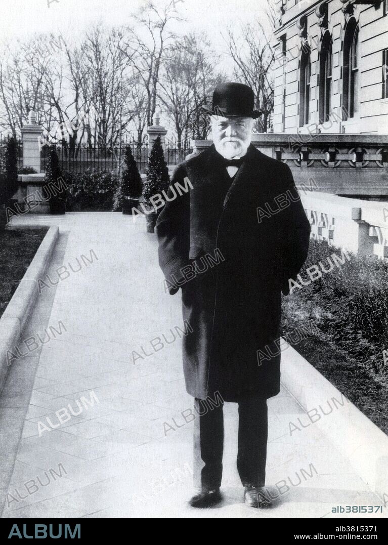 Andrew Carnegie (November 25, 1835 - August 11, 1919) was a Scottish-American industrialist and one of the highest profile philanthropists of his era and had given away almost 90 percent of his fortune to charities and foundations by the time of his death. His 1889 article proclaiming "The Gospel of Wealth" called on the rich to use their wealth to improve society, and stimulated a wave of philanthropy. He emigrated to America with his very poor parents in 1848. Carnegie started as a telegrapher and by the 1860s had investments in railroads, railroad sleeping cars, bridges and oil derricks. He accumulated further wealth as a bond salesman raising money for American enterprise in Europe. He built Pittsburgh's Carnegie Steel Company, which he sold to J.P. Morgan in 1901 for $480 million (in 2014, $13.6 billion), creating the U.S. Steel Corporation. His life has often been referred to as a true "rags to riches" story. He died in 1919, at the age of 83, of bronchial pneumonia. No photographer credited, dated 1907.
