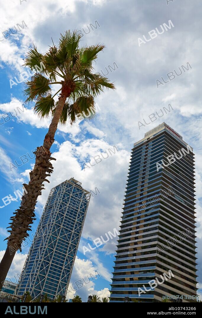Mapfre tower and Hotel Arts. Port Olimpic. Barcelona. Catalonia. Spain.
