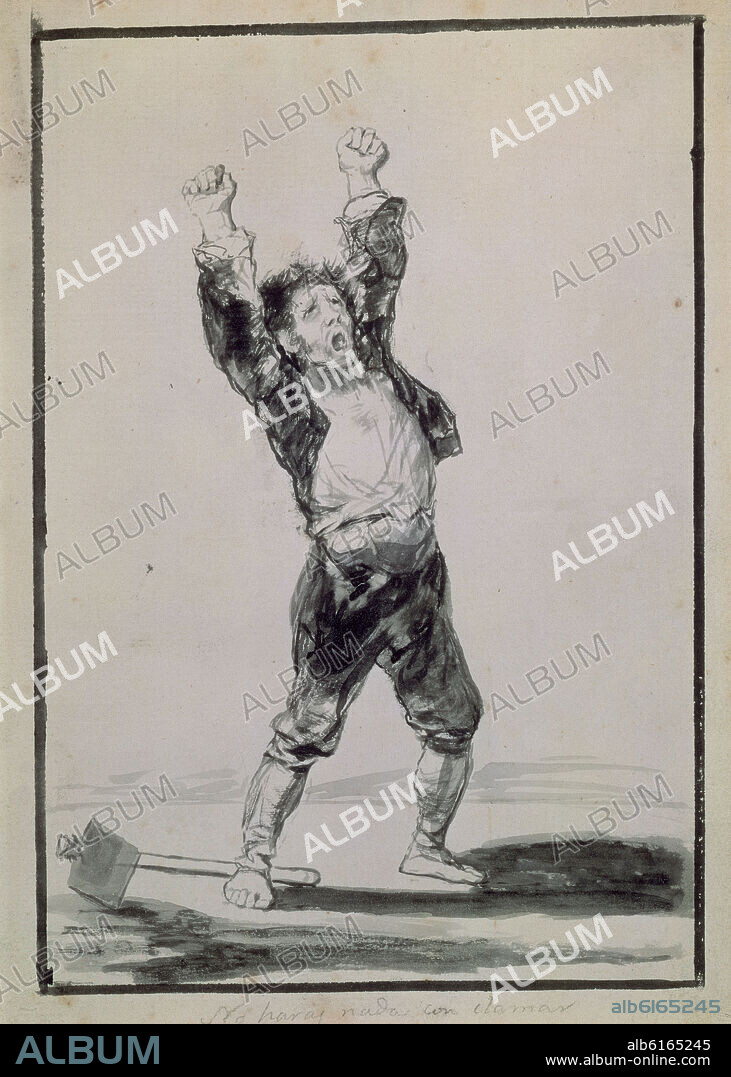 FRANCISCO DE GOYA. NO HARAS NADA CON CLAMAR - ALBUM E, 39 - HACIA 1814-17 - PINCEL CON AGUADA GRIS Y NEGRA - 265x181.