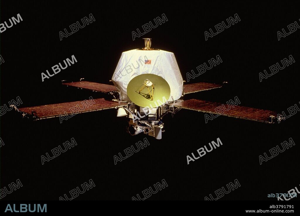 Mariner 9, the final Mars mission in NASA's Mariner series of the 1960s and early 1970s. Mariner 9 was launched successfully on May 30, 1971, and became the first artificial satellite of Mars when it arrived and went into orbit, where it functioned in Martian orbit for nearly a year. Mariner 9 completed its final transmission on Oct. 27, 1972. Upon arrival, Mariner 9 observed that a great dust storm was obscuring the whole globe of the planet. The dust cleared after a month, and the planet was very different than had been expected, with gigantic volcanoes, a grand canyon, and ancient riverbeds. Mariner 9 exceeded all primary photographic requirements by photo-mapping 100 percent of the planet's surface. The spacecraft also provided the first close-up pictures of the two small, irregular Martian moons: Phobos and Deimos.
