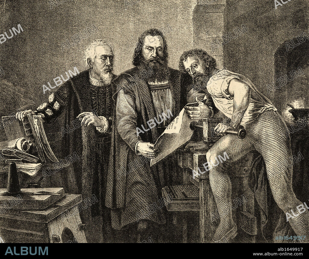 John Faust aka Johann Fust, c.1400 - 1466 Early German Printer. John Gutenberg, 1400-1468. Early German printer. Peter Schoeffer, c.1425-1503. Cleric and German printer.