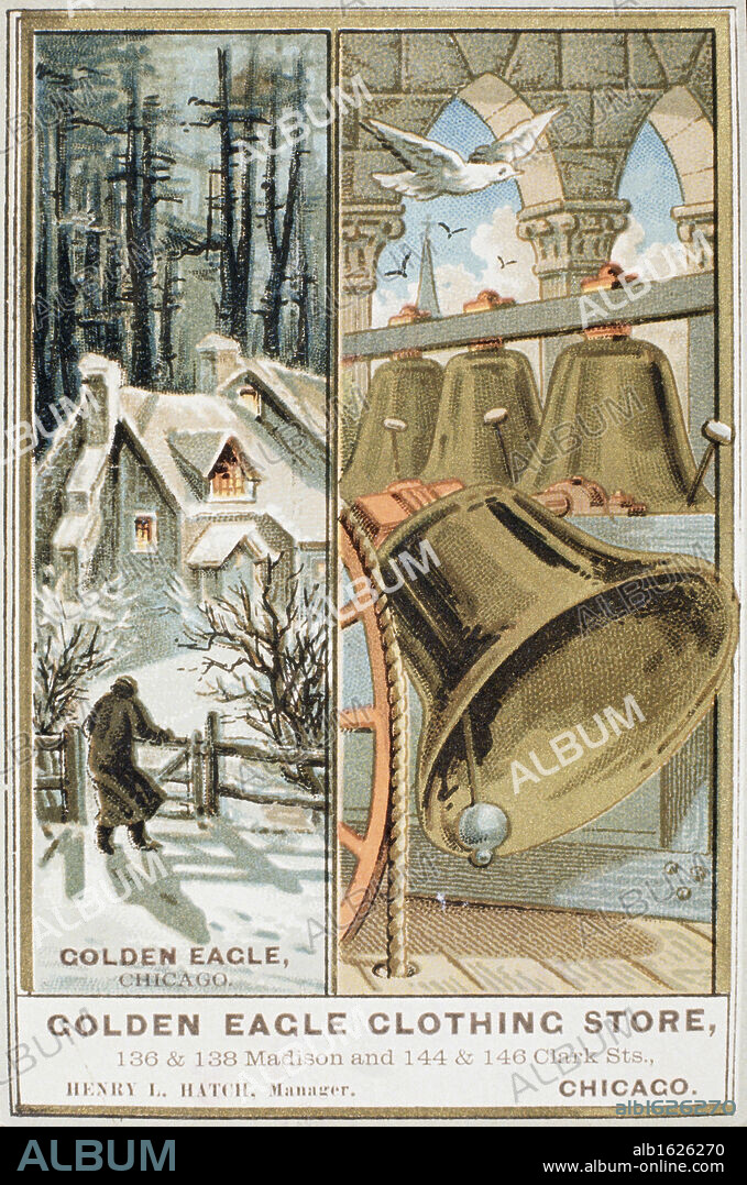 ARTIST UNKNOWN. Golden Eagle Clothing Store, Late 19th Century, Trade Cards.