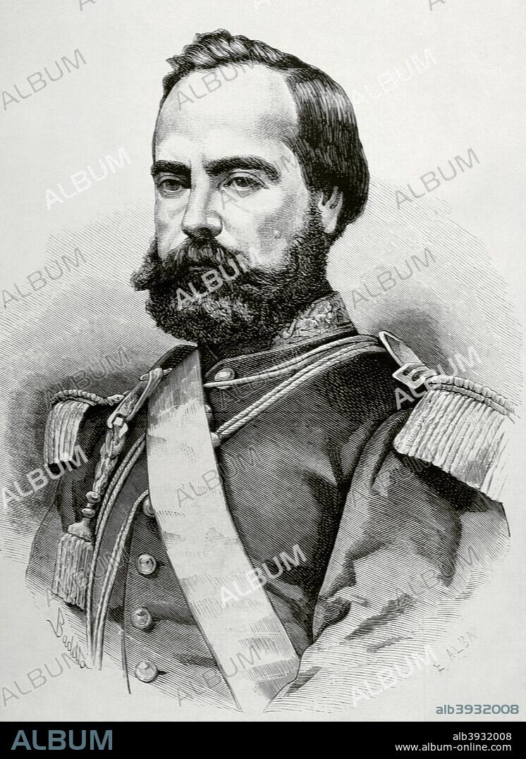 Mariano Ignacio Prado Ochoa (1825-1901). Peruvian army general. He served as the 27th (1865), 29th (1865-1868) and 32th (1876-1879) President of Peru. Drawing by Badillo. Engraving by E. Alba. La Ilustracion Espa–ola y Americana, October 15, 1876.