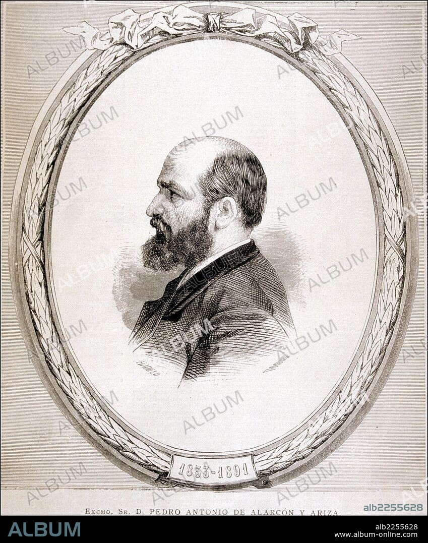 ALARCON , PEDRO ANTONIO DE. ESCRITOR ESPAÑOL. GUADIX 1833 - 1891. GRABADO RETRATO. ILUSTRACION ESPAÑOLA Y AMERICANA.