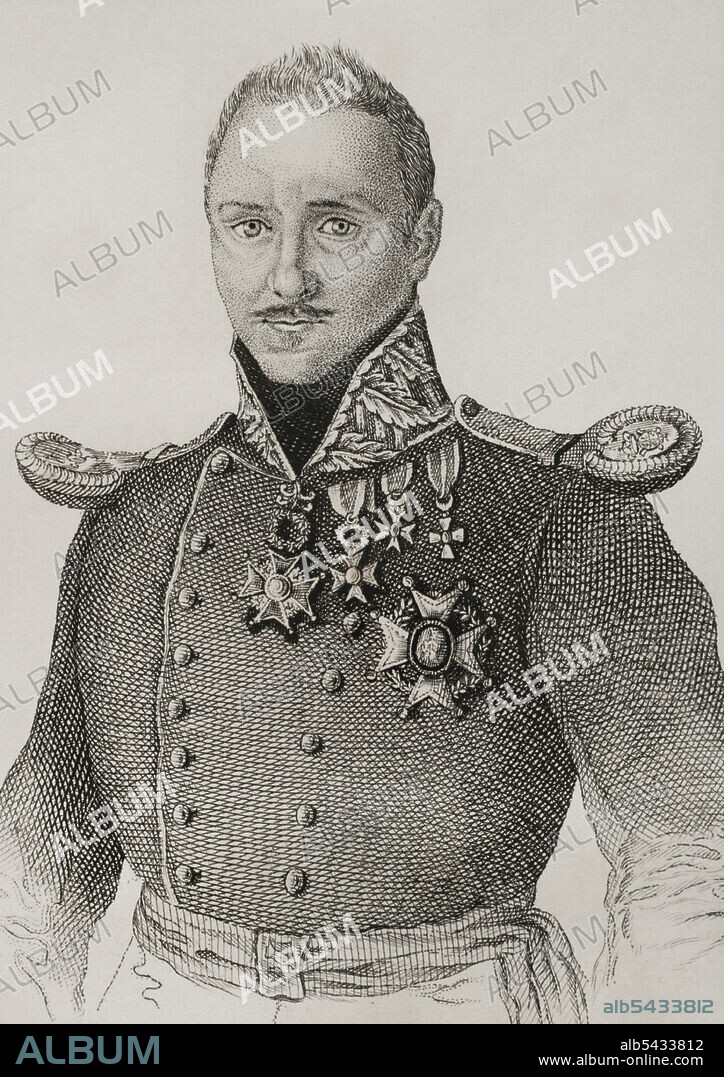 JOSé GóMEZ. 19TH CENTURY-SPANISH ENGRAVER.. Rafael Arístegui y Vélez (1794-1863). II conde de Mirasol. Teniente general español. Ministro de la Guerra y de Marina, caballero Laureado de San Fernando. Capitán general de Puerto Rico (1843-1847) y senador del reino en 1845. Retrato. Grabado por José Gómez. Panorama Español, Crónica Contemporánea. Tomo III. Madrid, 1845.