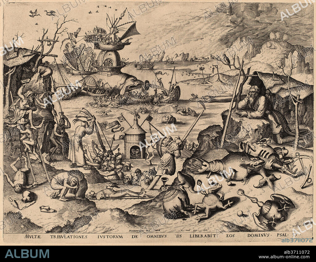 NETHERLANDISH 16TH CENTURY AFTER HIERONYMUS BOSCH, HIERONYMUS COCK (PUBLISHER). The Temptation of Saint Anthony. Dated: 1561. Dimensions: overall: 33.5 x 42.8 cm (13 3/16 x 16 7/8 in.). Medium: engraving.