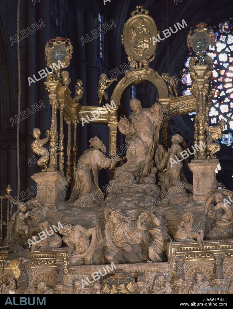 ALONSO BERRUGUETE (1488-1561). CORO ALTO DE LA CATEDRAL DE TOLEDO - GRUPO DE LA TRANSFIGURACION - 1548 - ALABASTRO - RENACIMIENTO ESPAÑOL.