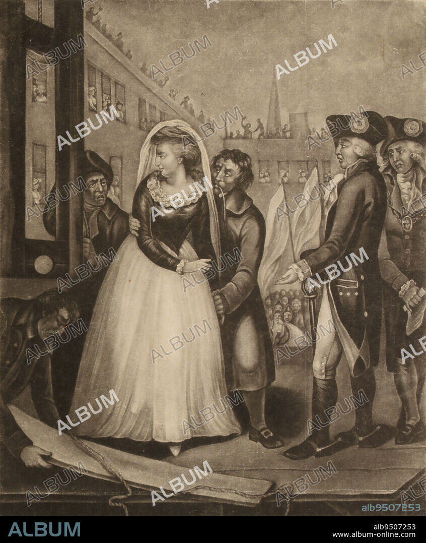 The Unfortunate Marie Antoinette Queen of France at the Place of Execution, October 16th 1793., English School, Engraver, Fairburn, John, Publisher, In 1793, Print, Graphic arts, Révolution française, Print, Manière noire, Dimensions - Work: Height: 35.5 cm, Width: 25.4 cm, Dimensions: Height: 50 cm, Width: 32.5 cm.